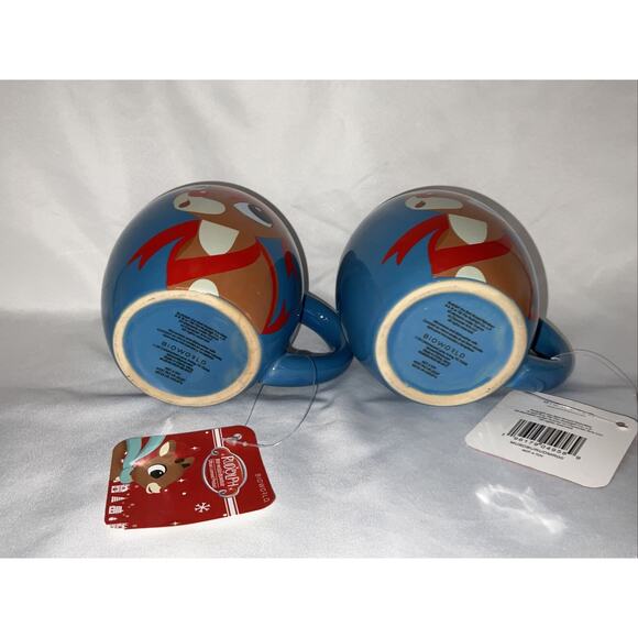 NWT BIOWORLD RUDOLPH RED NOSED REINDEER CHRISTMAS BLUE 16 Oz MUG CUP SET/2 - Picture 5 of 7